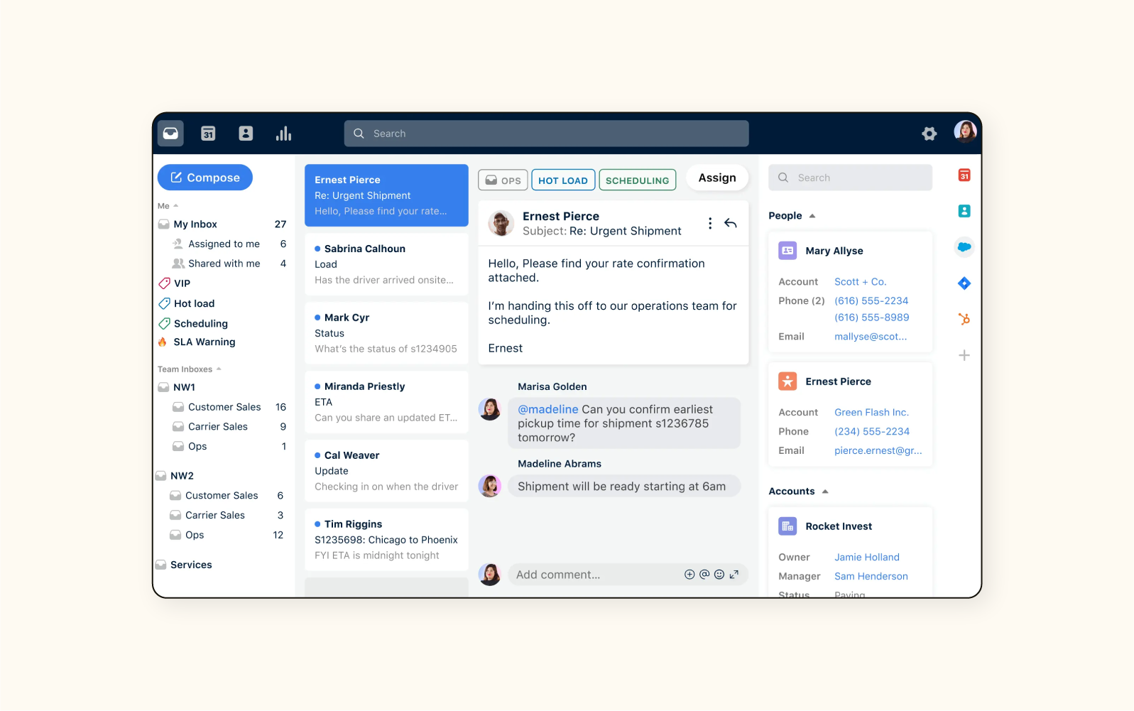 A customer conversation in Front, an automated help desk software