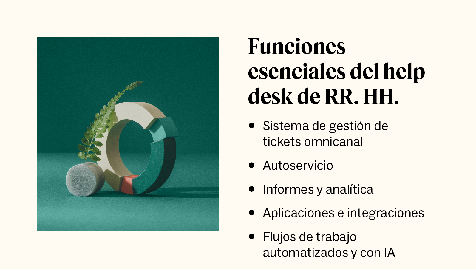 Six icons represent core features of HR help desk software.