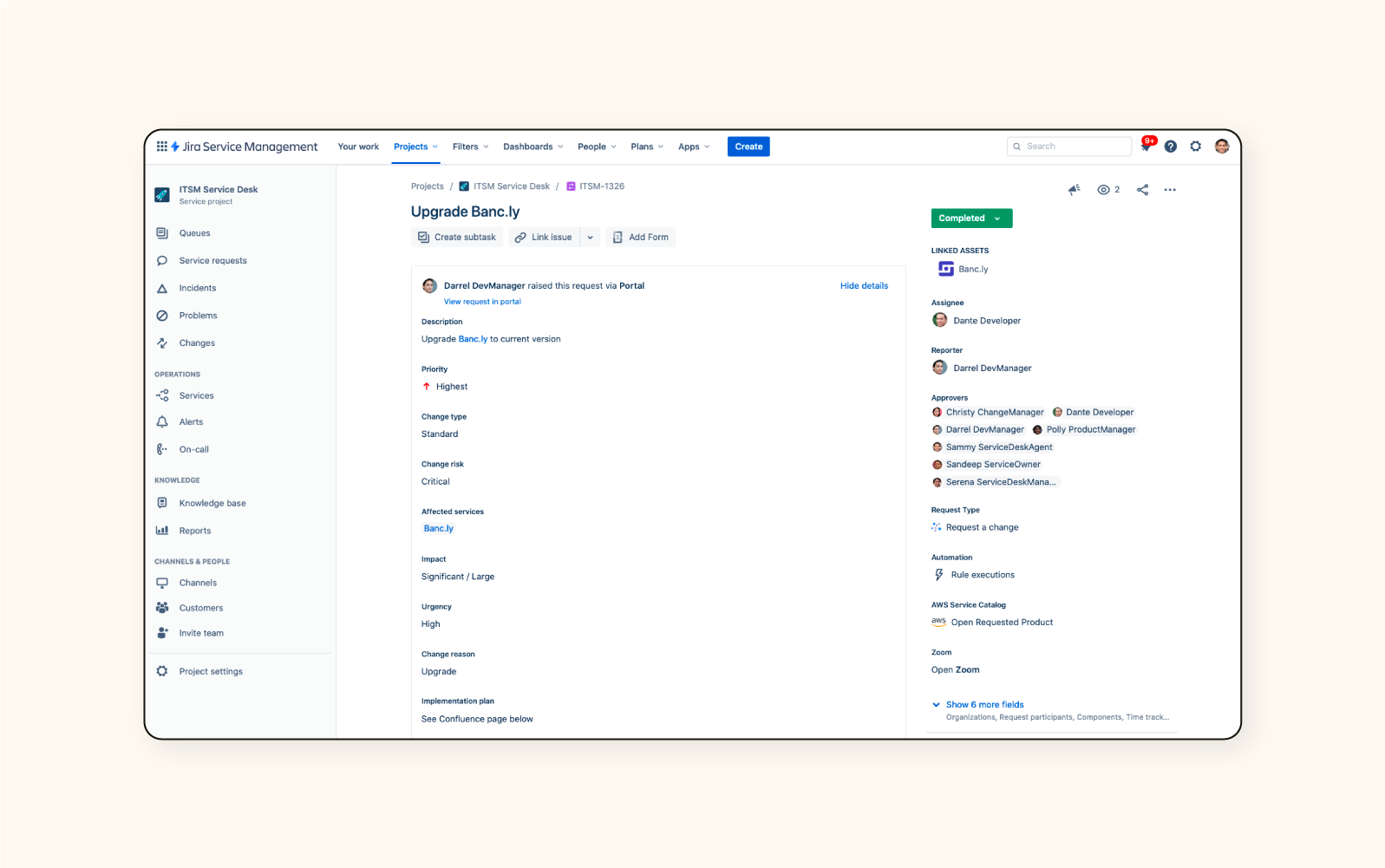 A project dashboard in Jira Service Management, an automated help desk software
