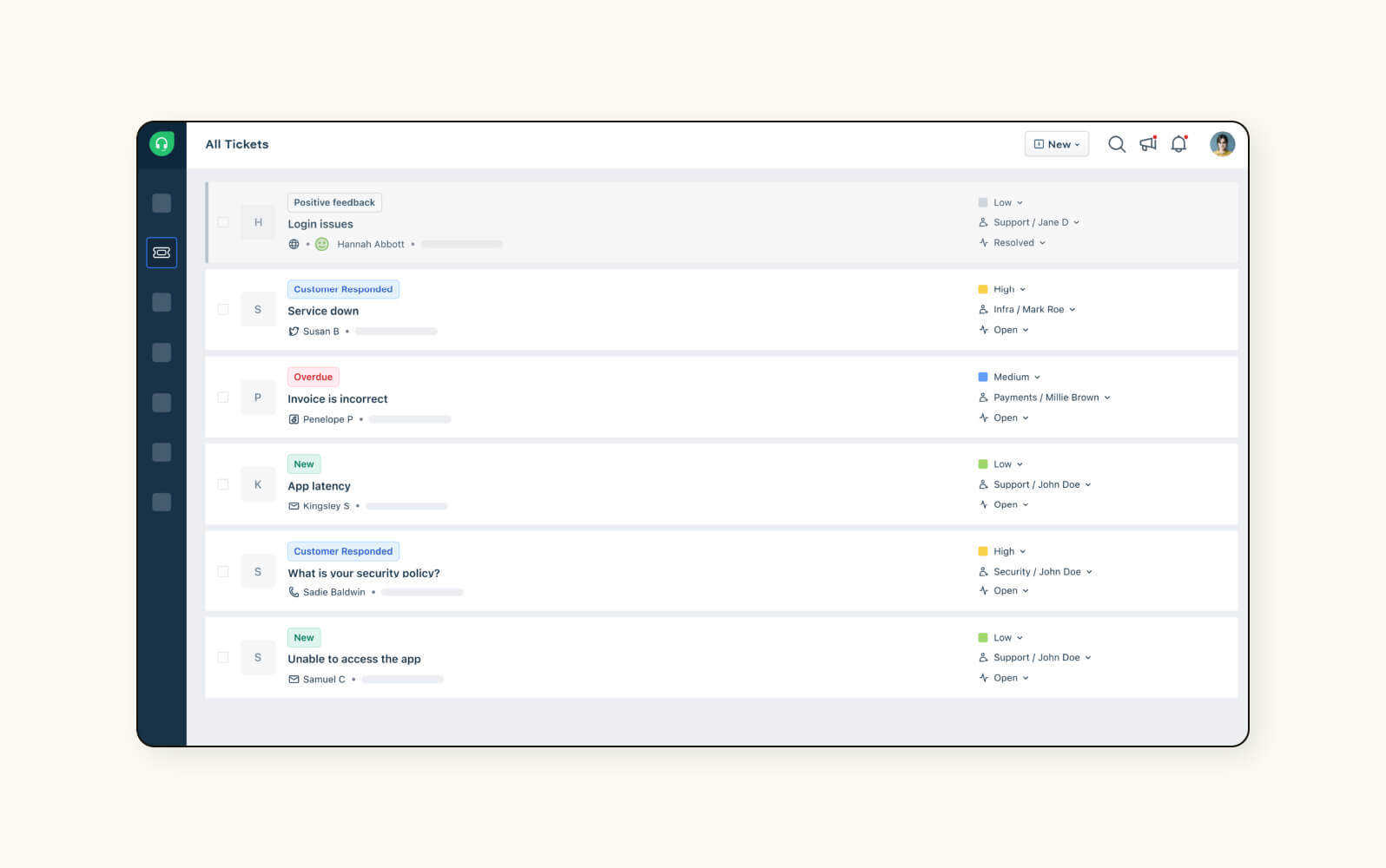A ticket tab in Freshdesk, an automated help desk software