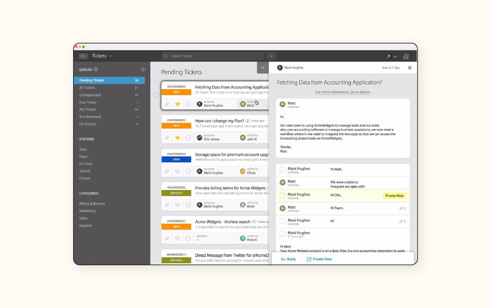 A ticket dashboard in HappyFox, an automated help desk software
