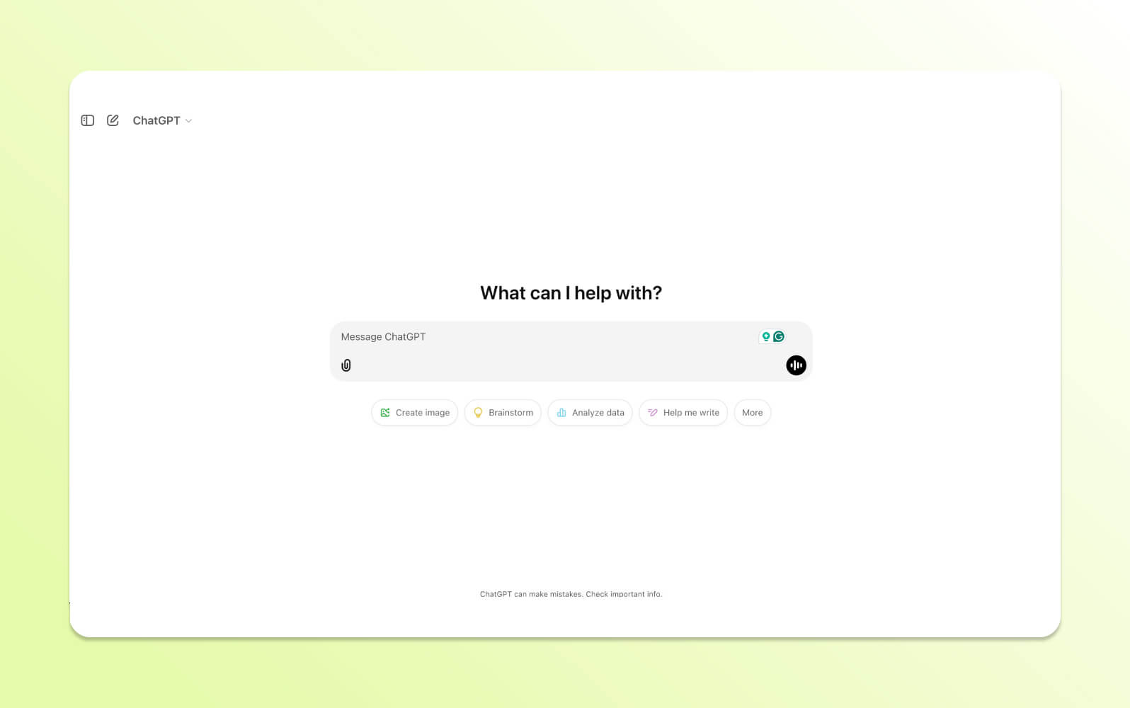 Interfaz limpia de ChatGPT solicita '¿En qué puedo ayudarte?', demostrando un chatbot con IA.