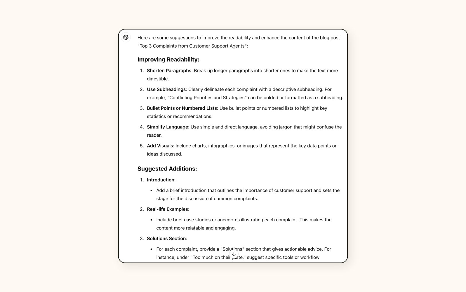 Content editing functionality in ChatGPT.