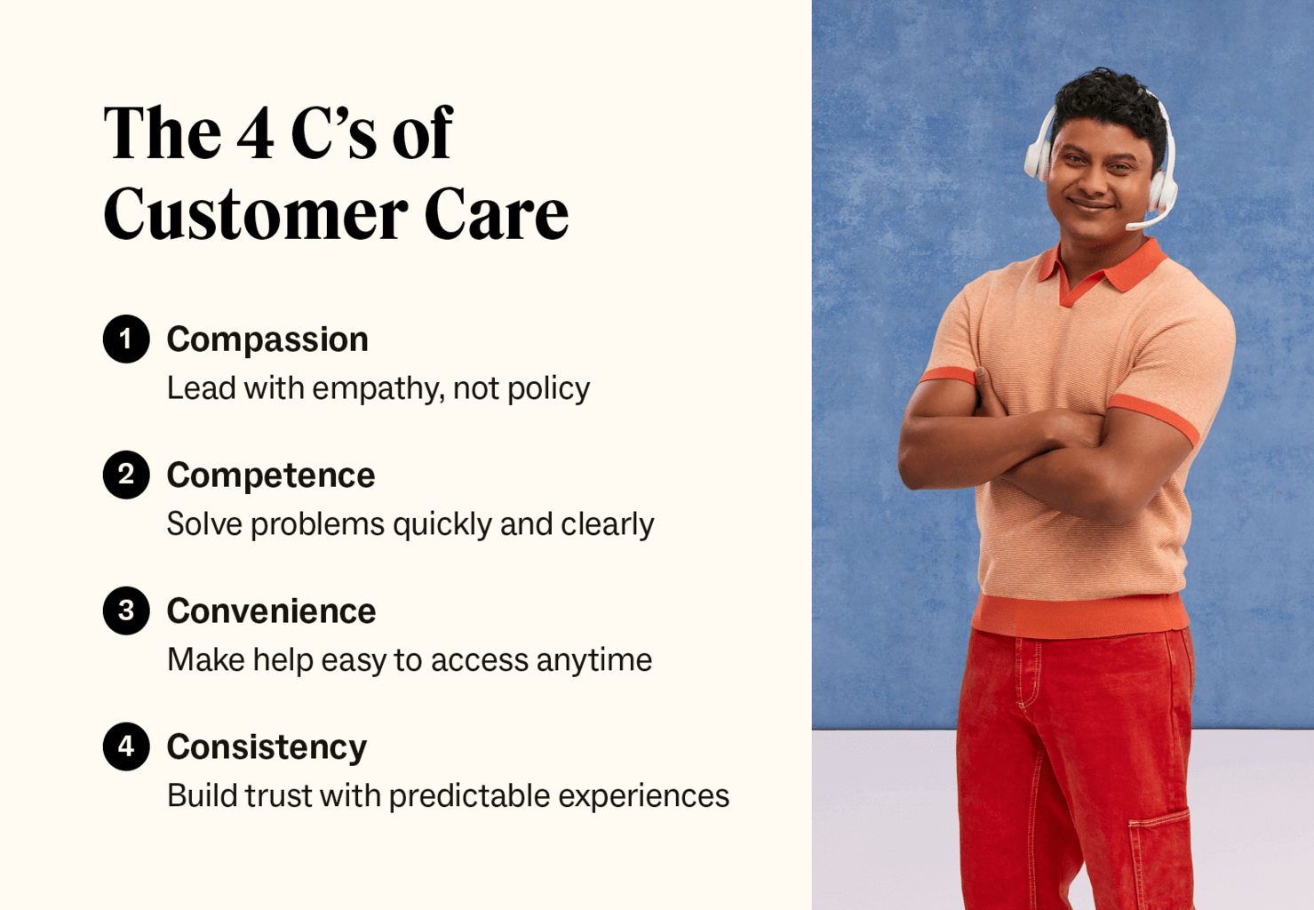 A quadrant grid showing the 4 C's of customer care.