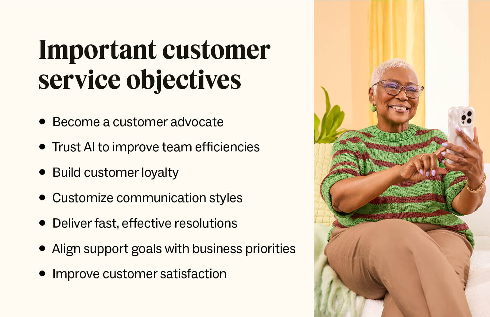 A bulleted list details some important customer service objectives.