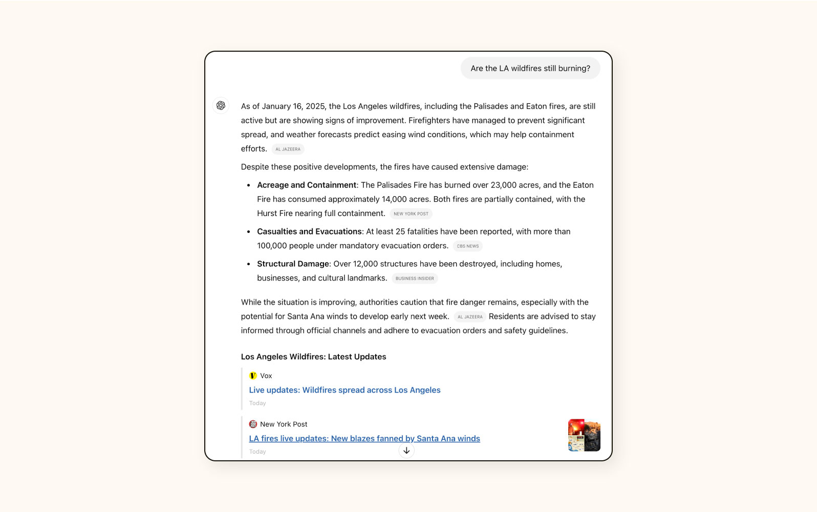 Current event functionality in ChatGPT