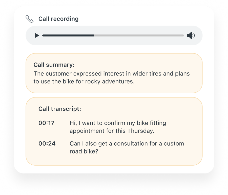 Zendesk AI Voice call transcription.