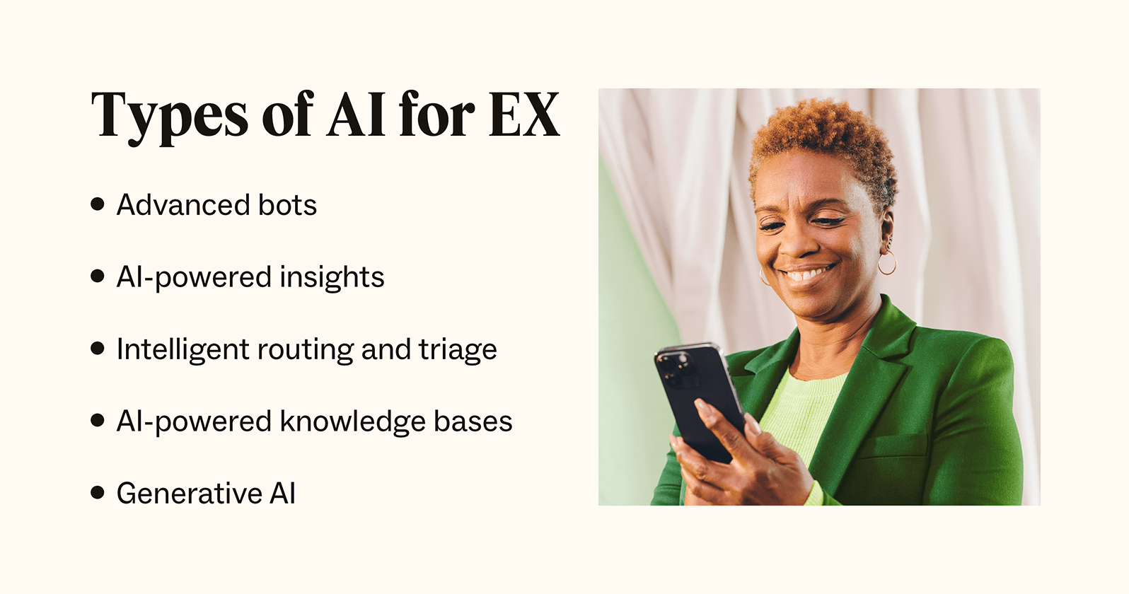 Graphic that lists the types of AI for EX