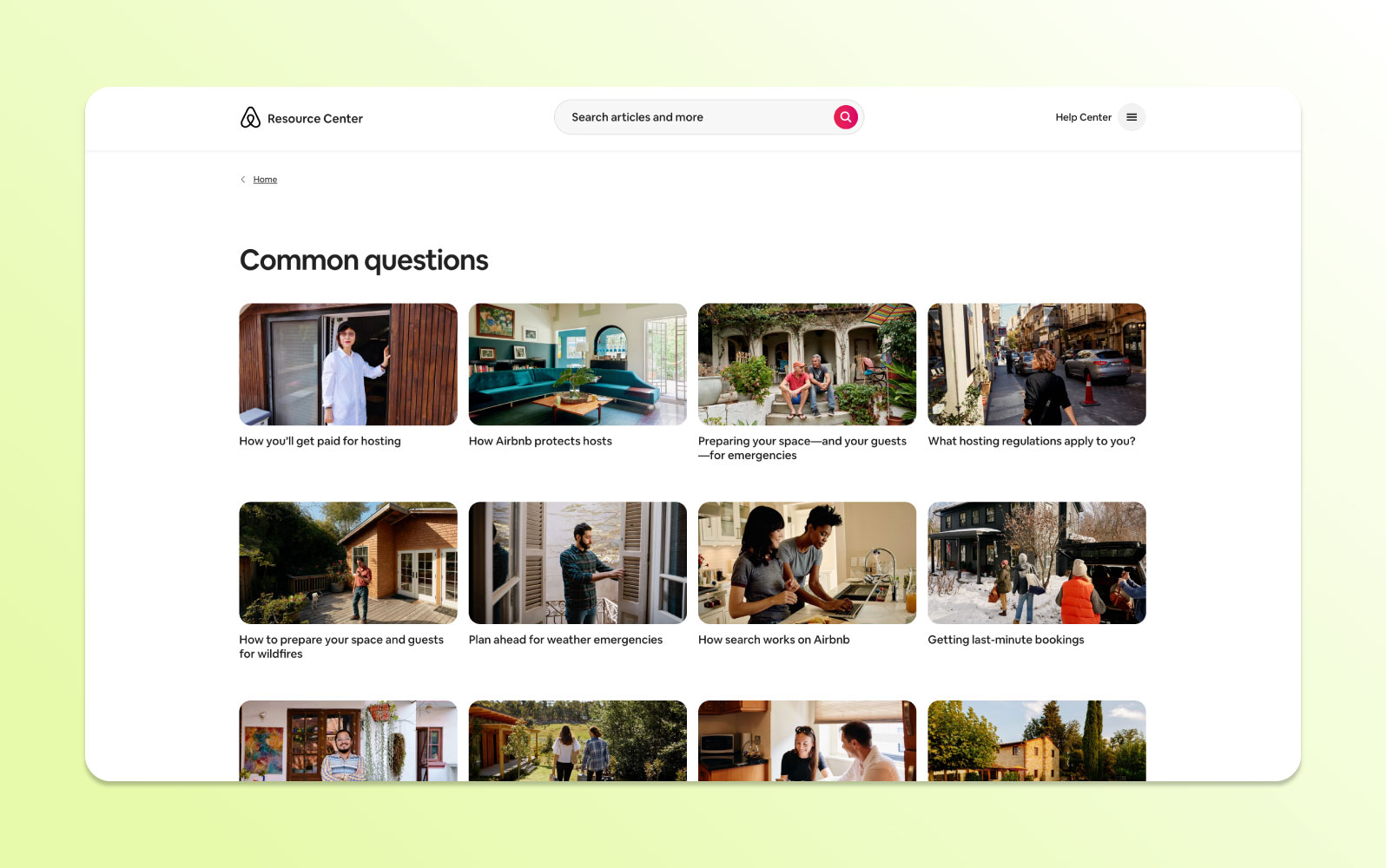 The Airbnb page devoted to frequently asked questions.