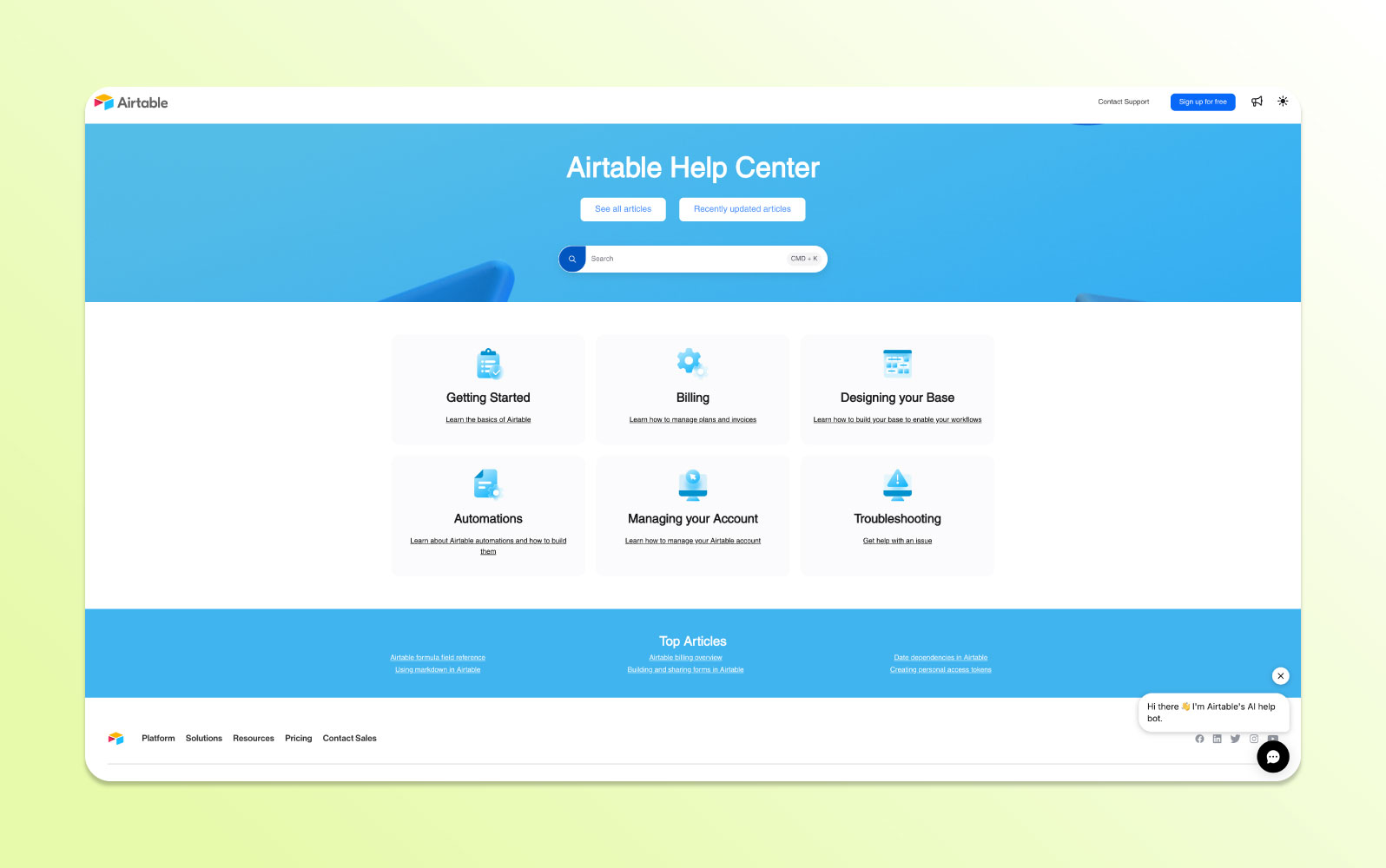 The Airtable page devoted to frequently asked questions.