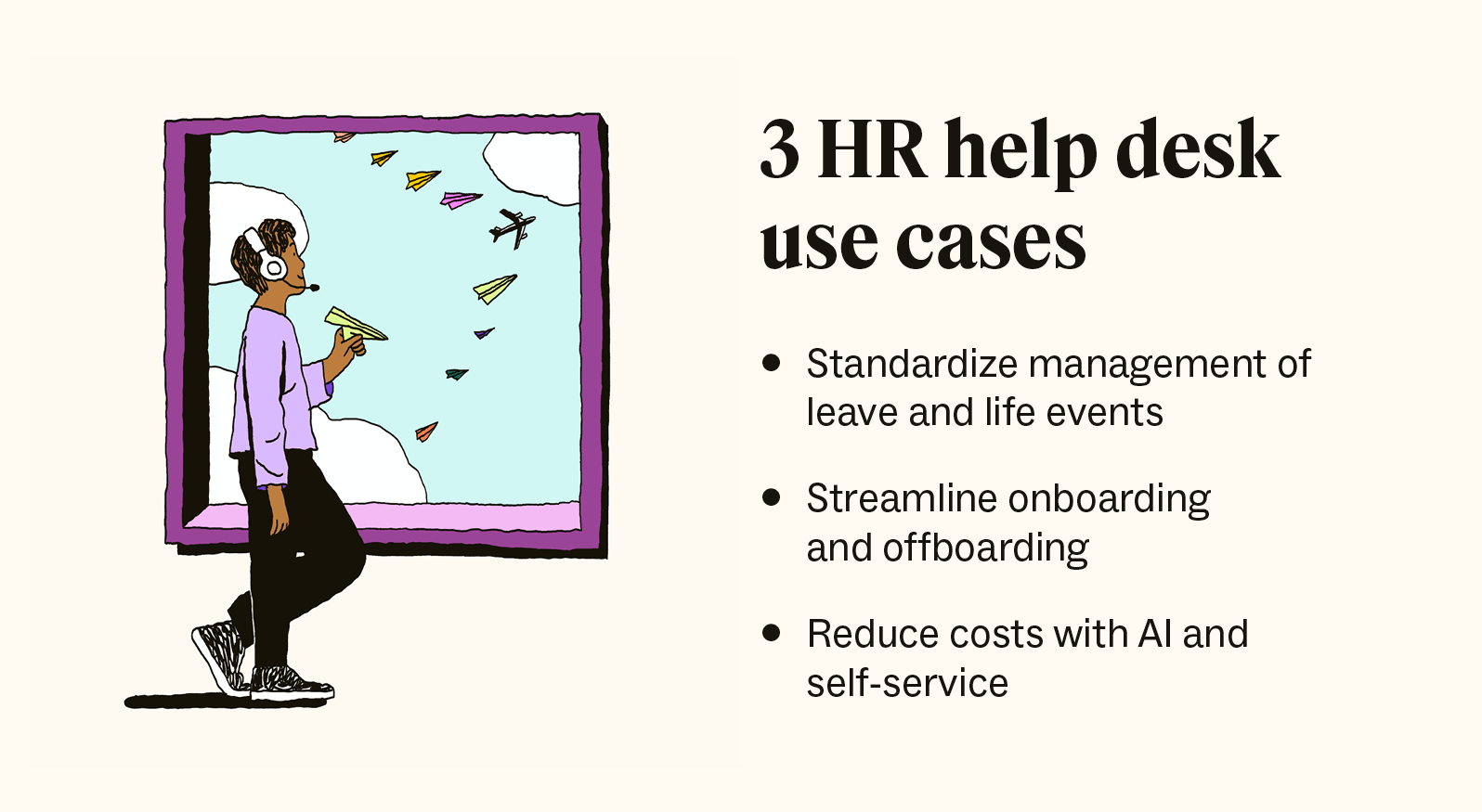 A list underscores the three primary use cases for businesses to adopt HR help desk software.