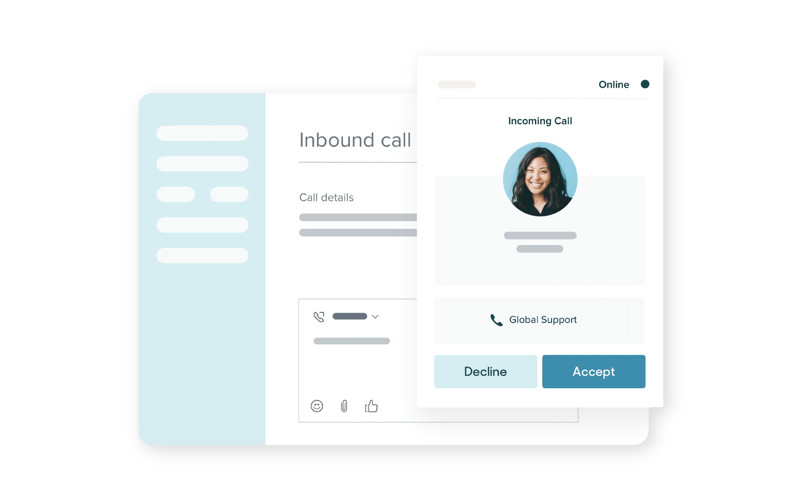 An example of what an agent sees when accepting an incoming customer call using Zendesk.