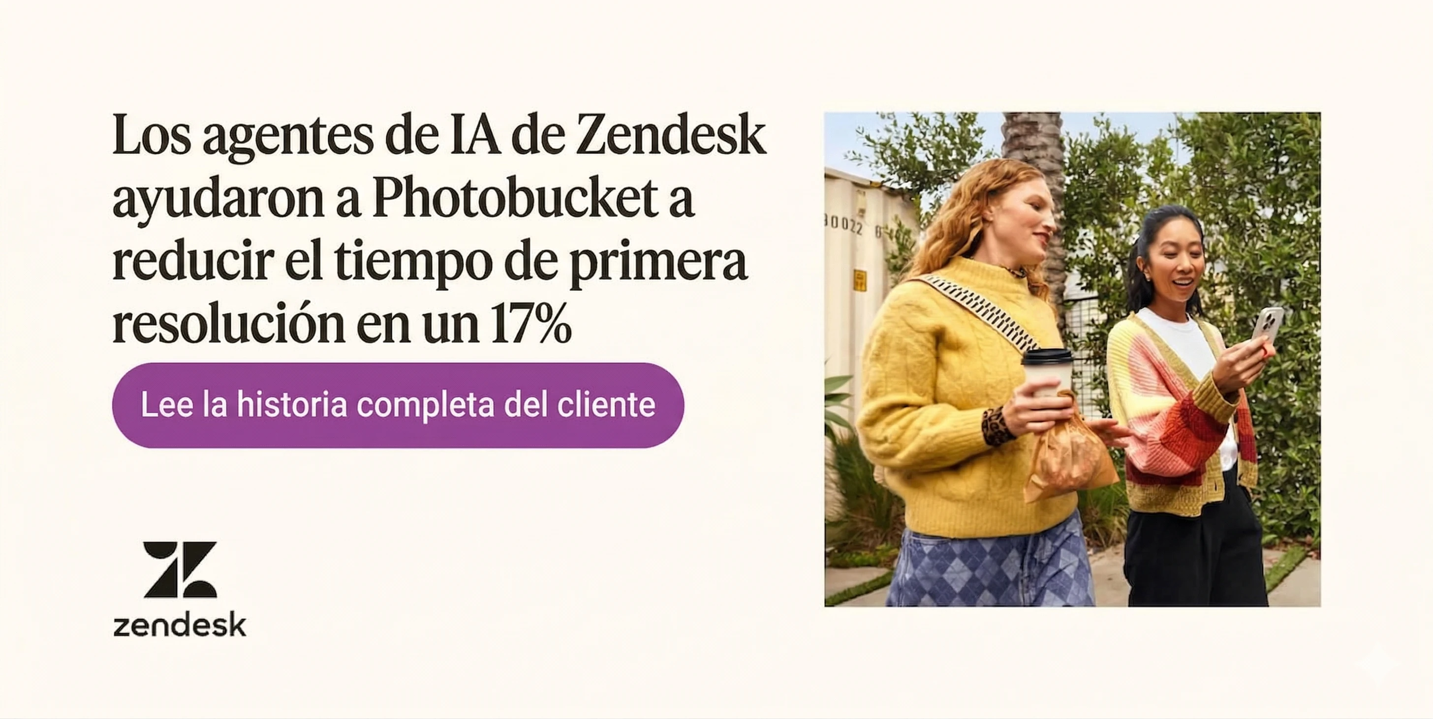 Los agentes de IA de Zendesk ayudaron a Photobucket a reducir el tiempo de primera resolución en un 17 por ciento.