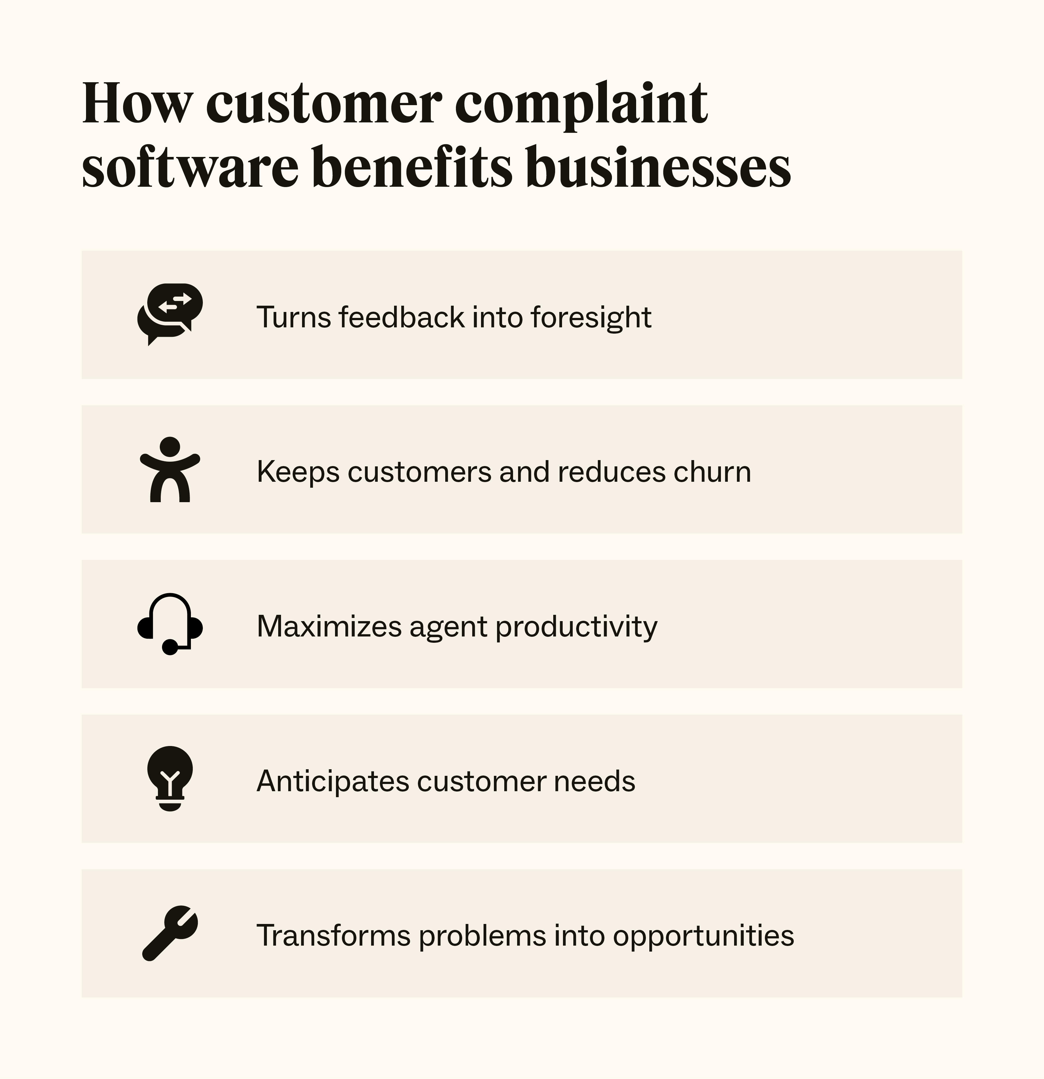 Complaint management software has five key benefits that lead to an improved customer satisfaction rate.