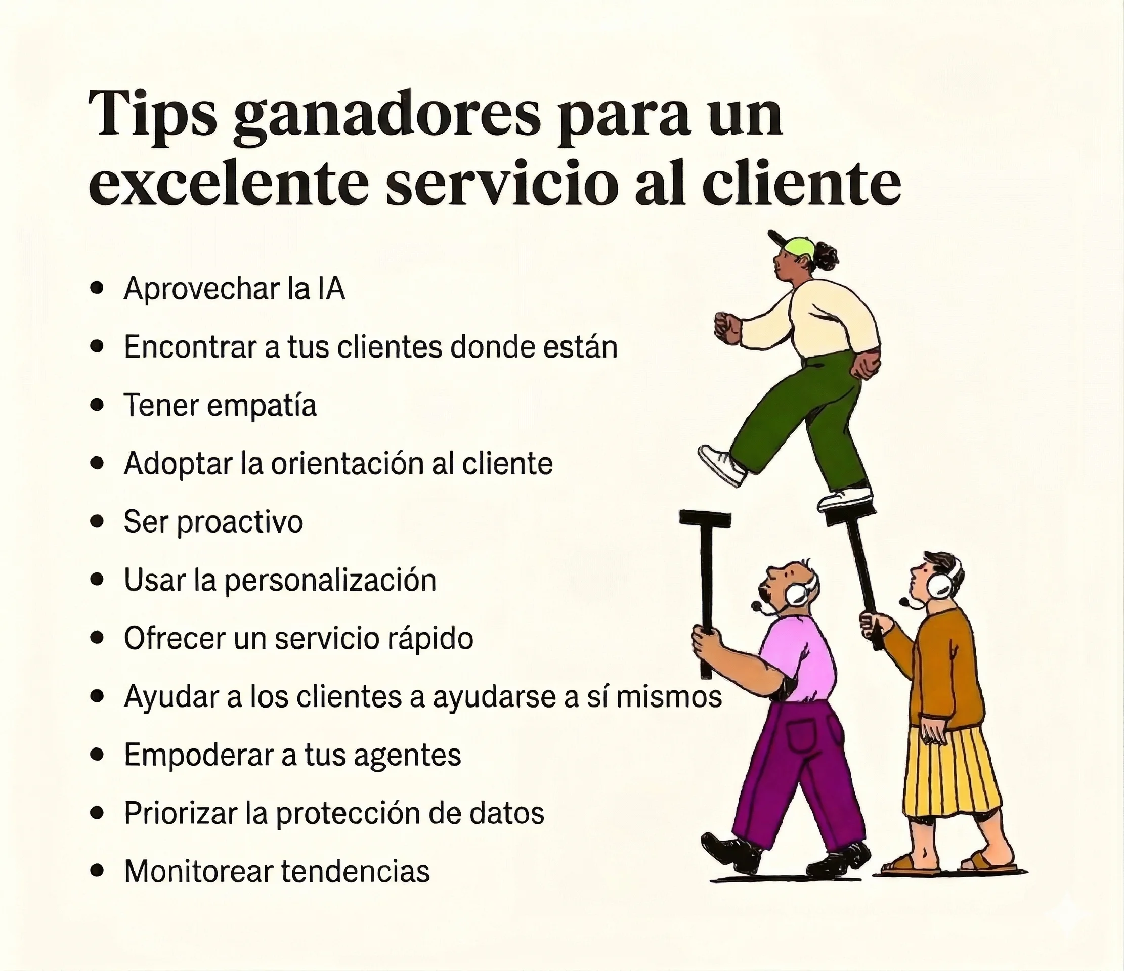 Una lista con viñetas detalla los mejores consejos para un excelente servicio al cliente.