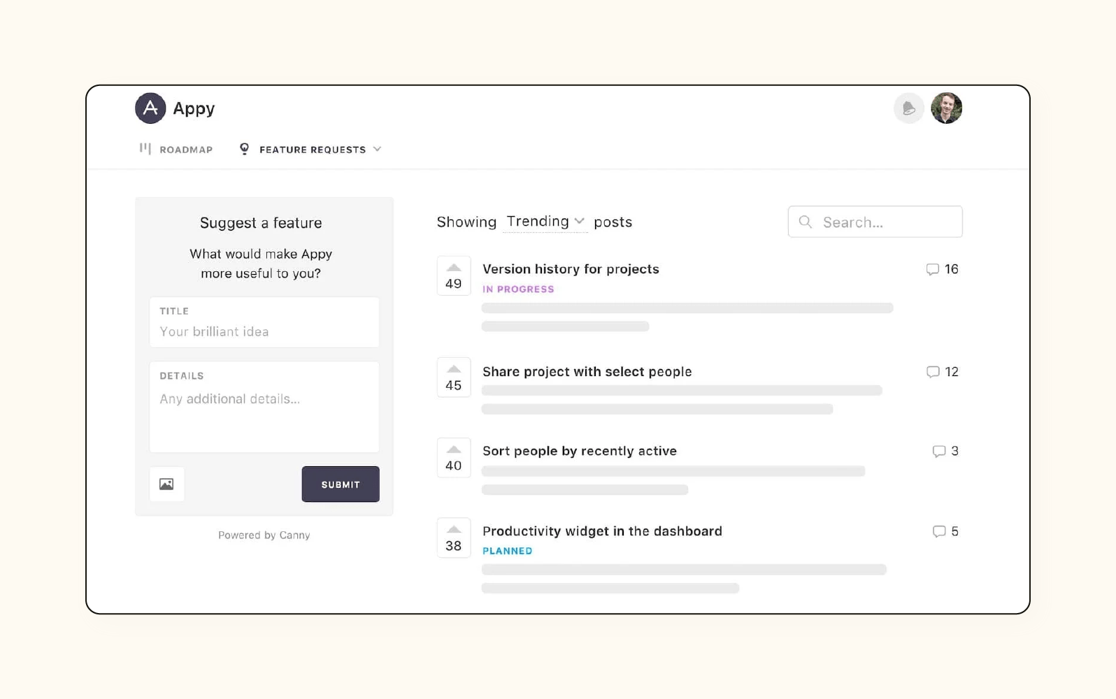 A product image of Canny customer feedback management software.