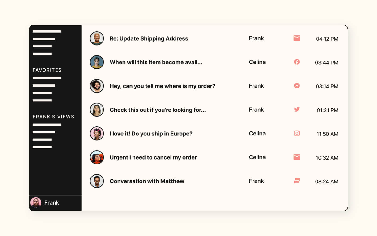 A customer support mockup in Gorgias, a customer self-service portal.