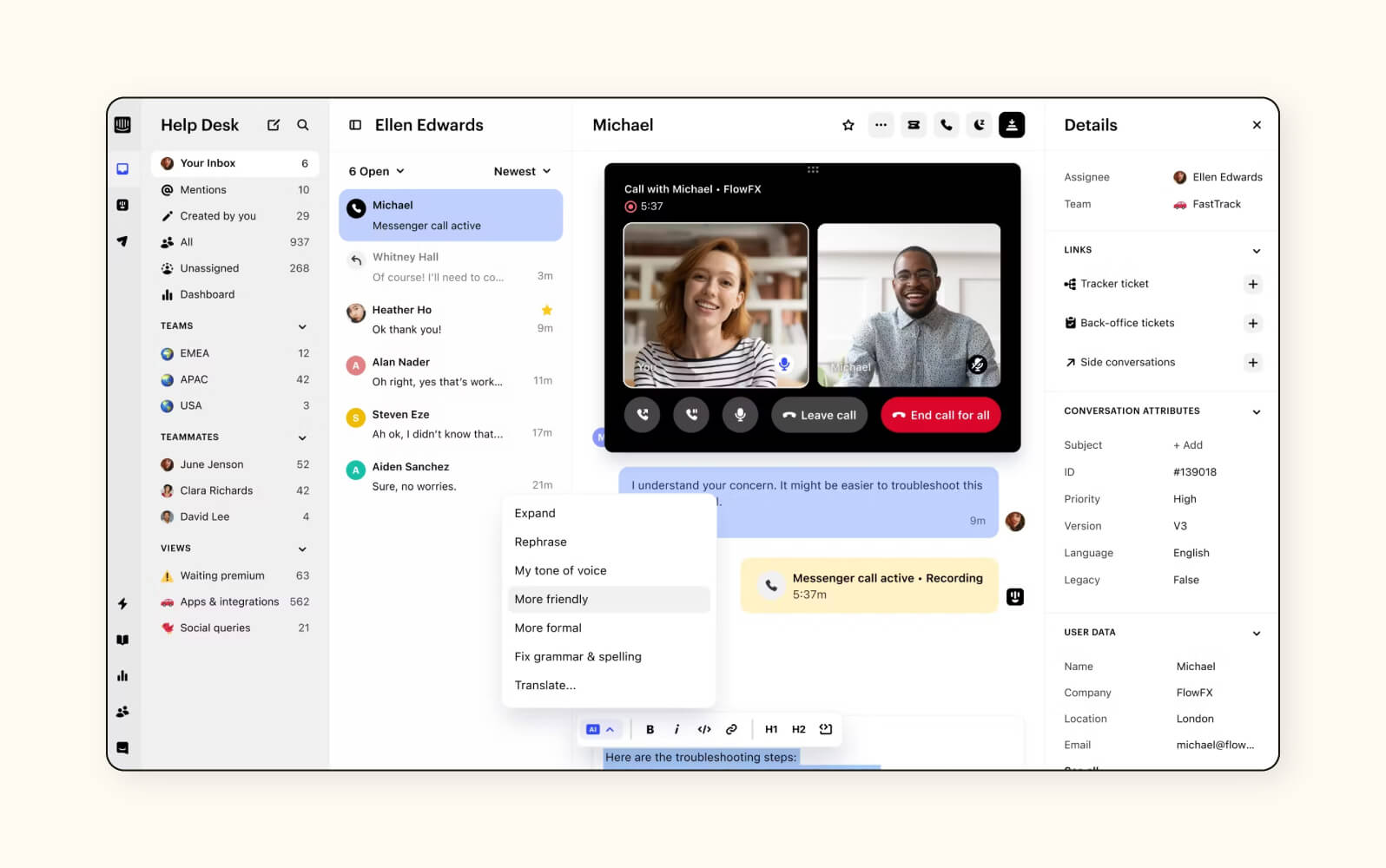 A customer portal mockup in Intercom, a customer self-service portal.