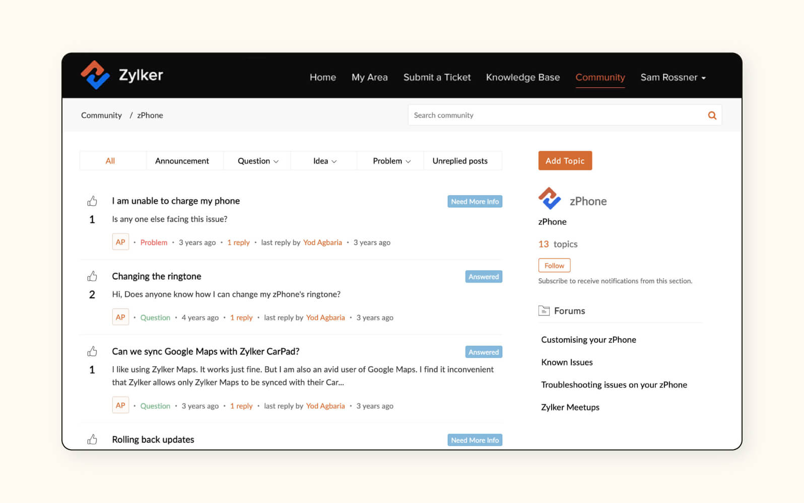 A knowledge base in Zoho Desk, a customer self-service portal.