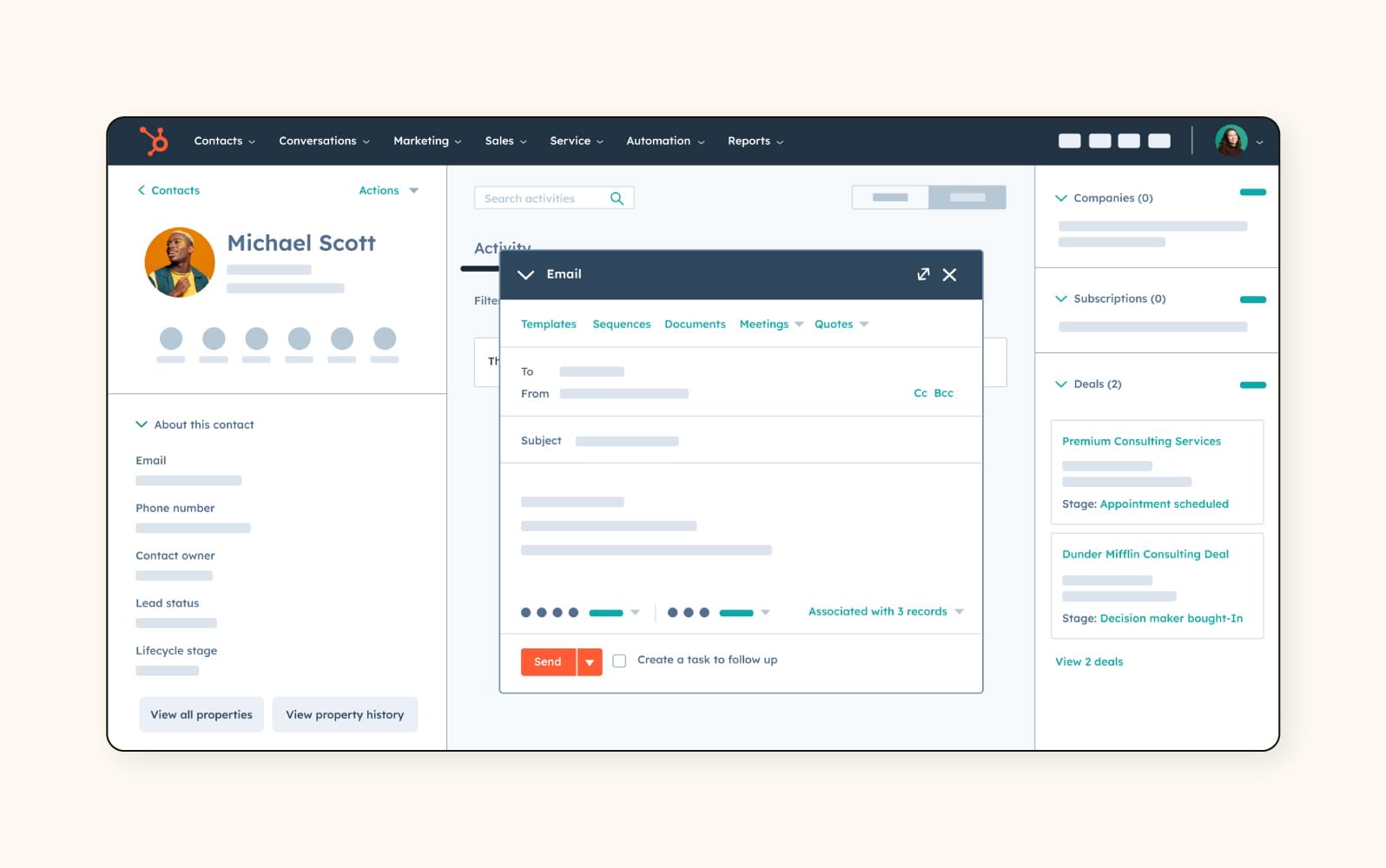 An email template in HubSpot Service Hub, a customer service software.