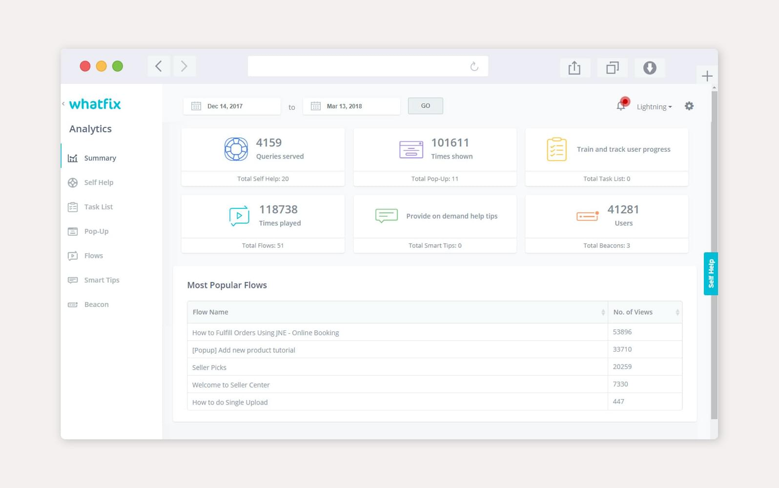 A screenshot of the Whatfix customer self-service portal.