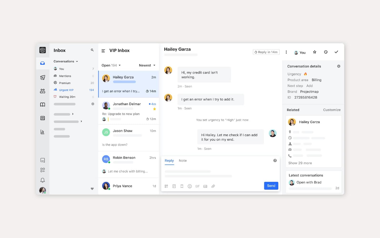 A screenshot of the Intercom customer self-service portal.