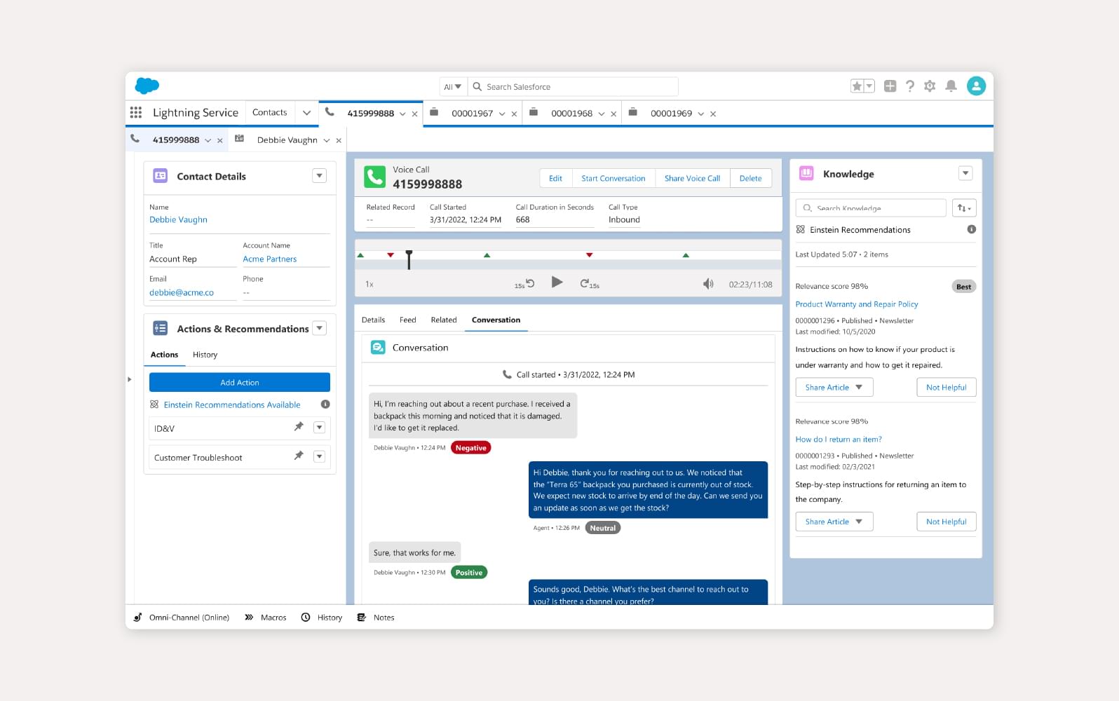 A screenshot of the Salesforce Service Cloud customer self-service portal.