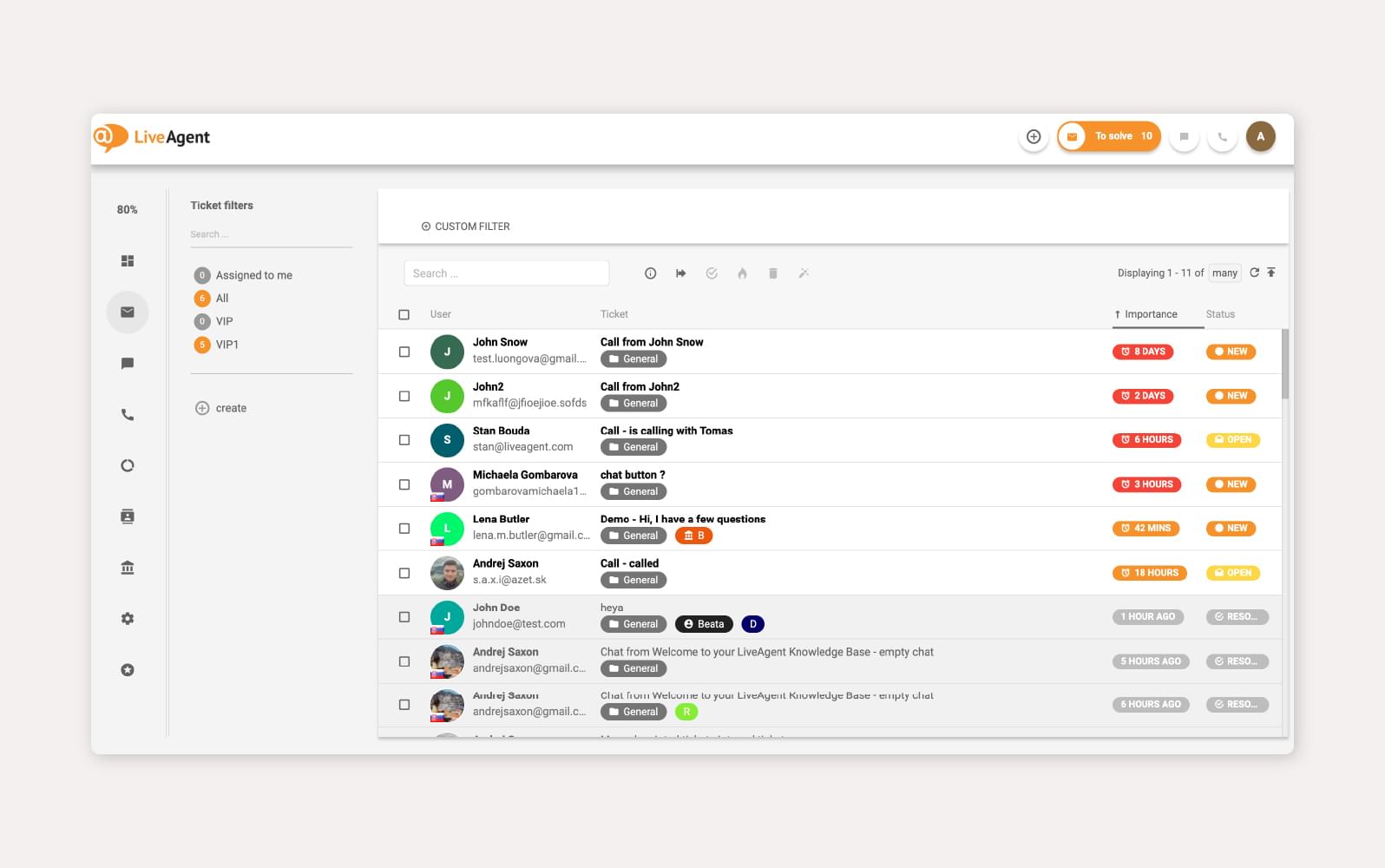 A screenshot of the LiveAgent customer self-service portal.