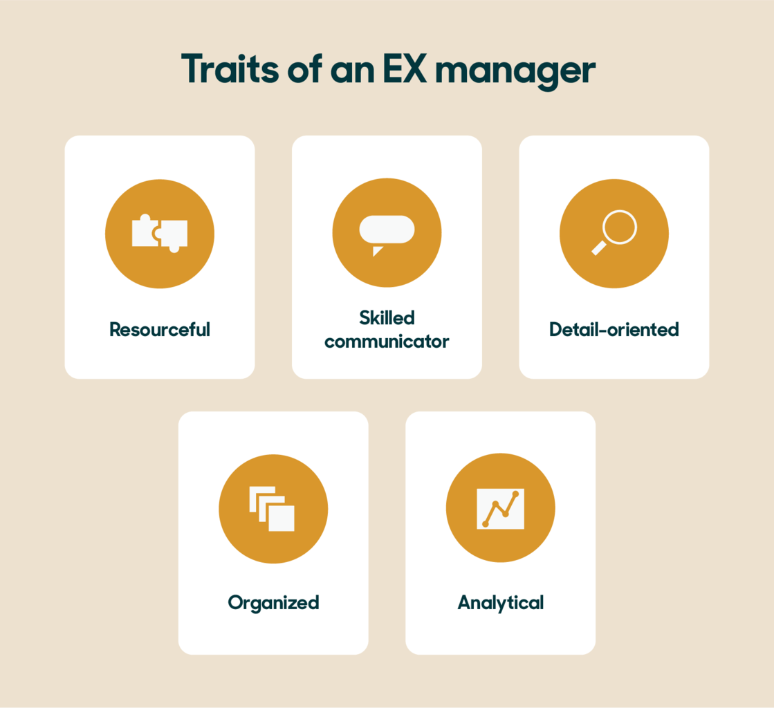 Employee experience managers should be resourceful, skilled communicators, detail-oriented, organized, and analytical.