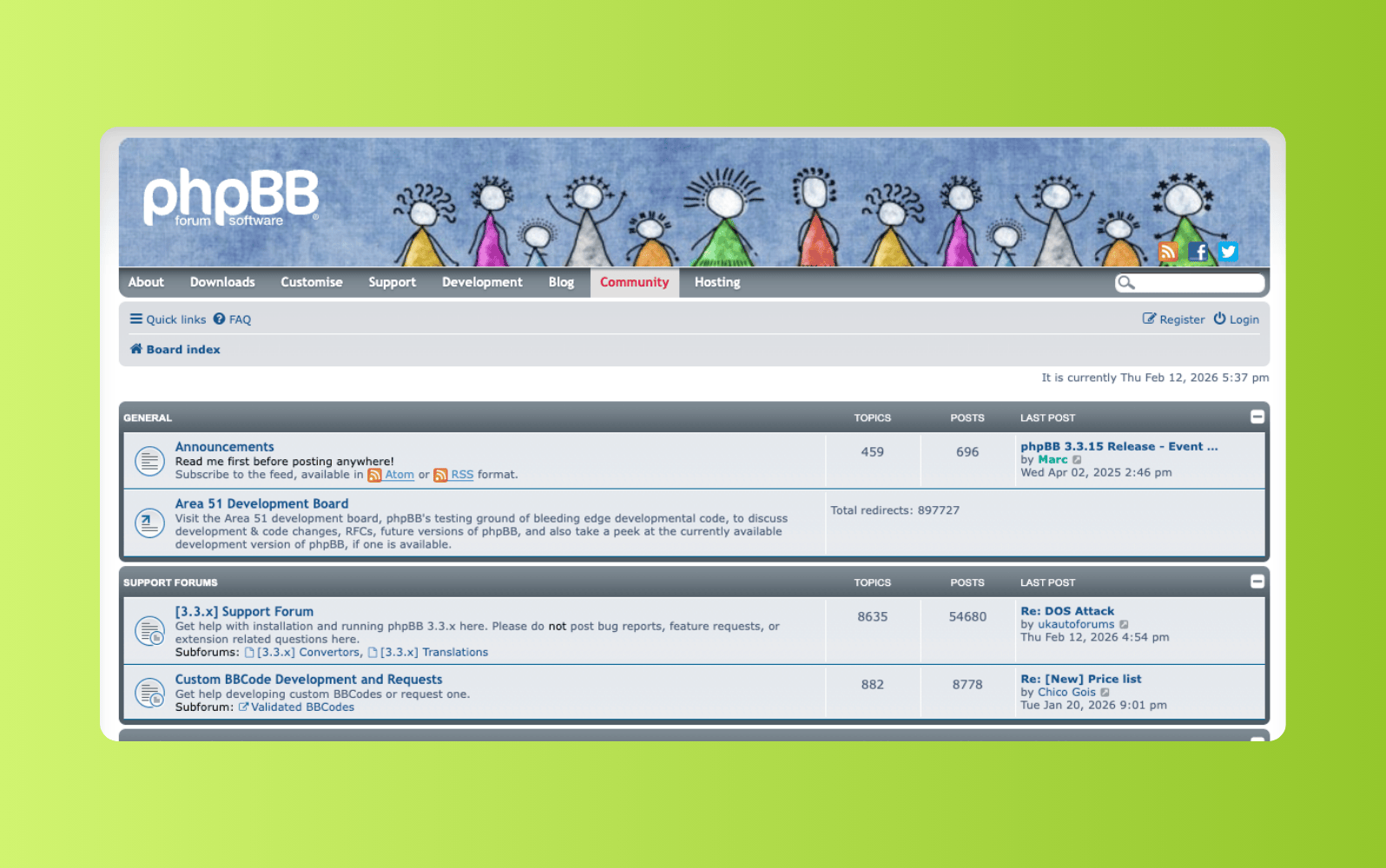 Screenshot of phpBB’s forum software.