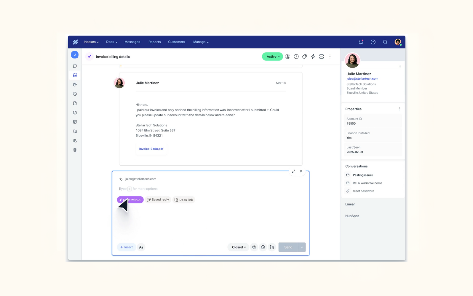 Screenshot of Help Scout’s email management software in action.