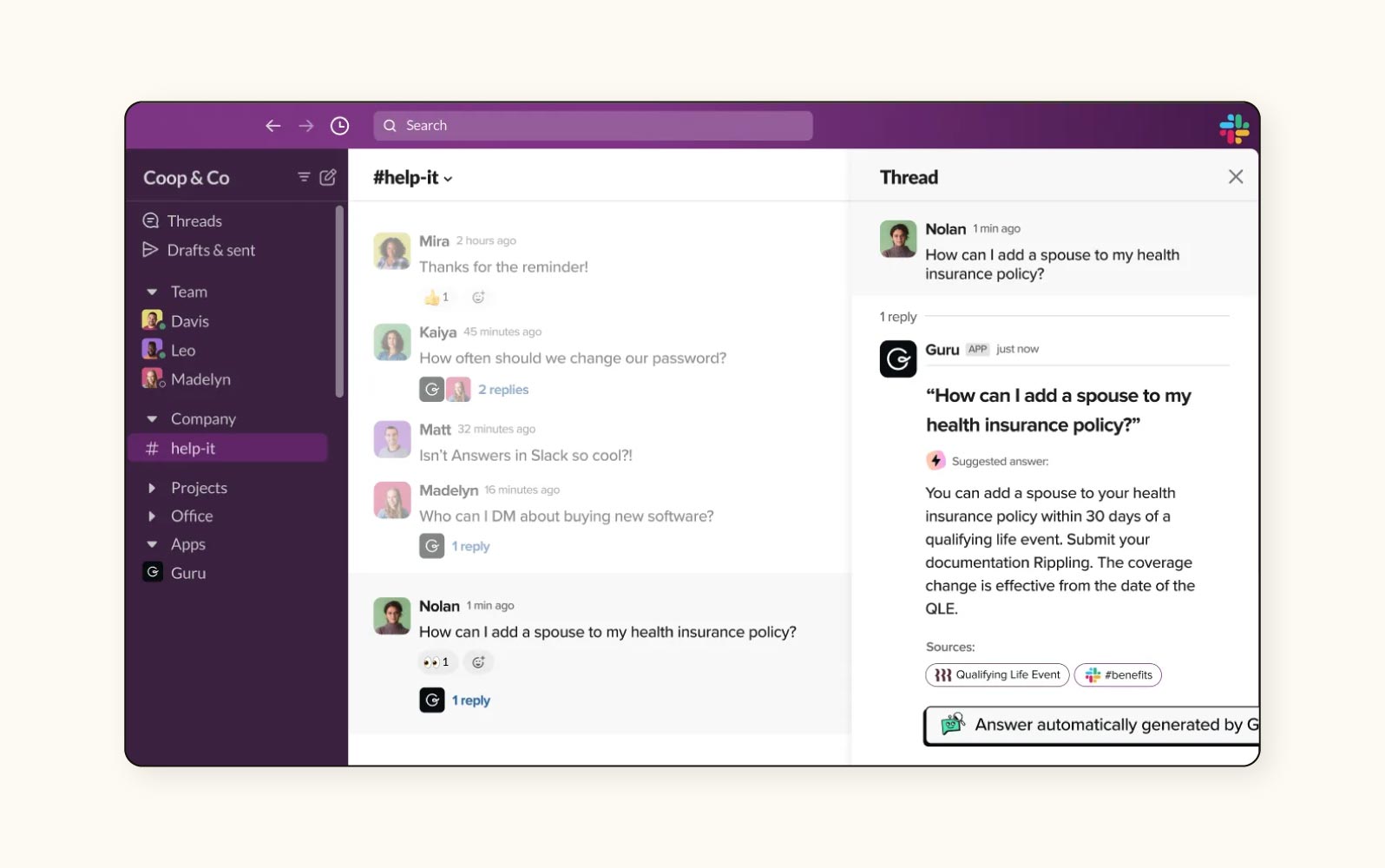 A view of Guru’s knowledge management system.