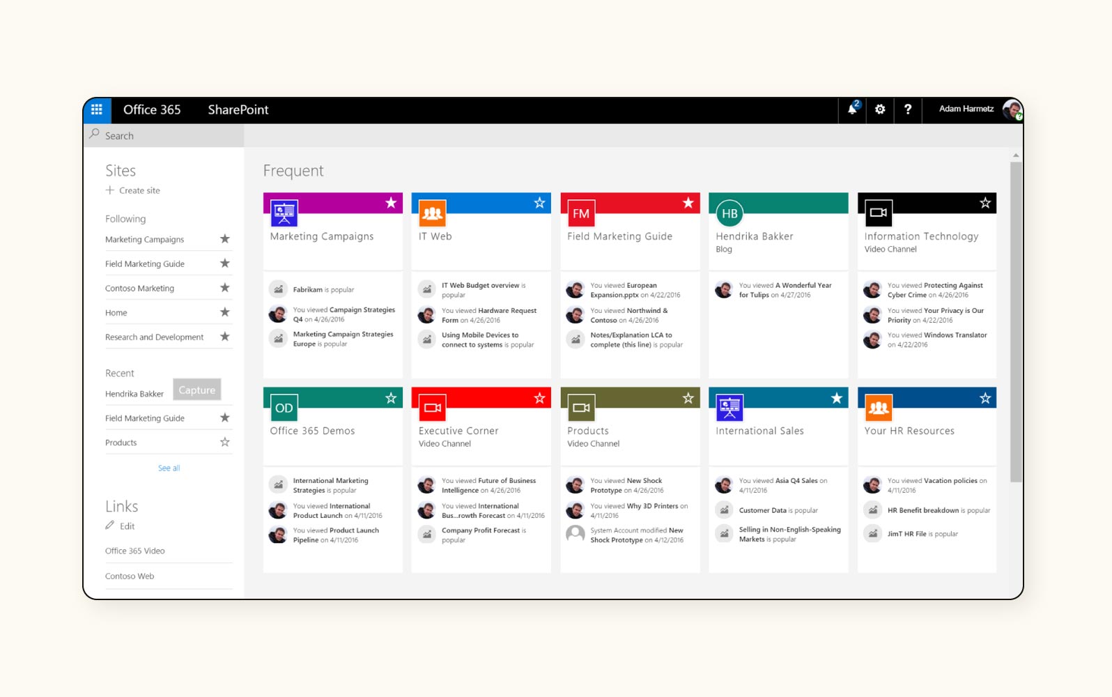 A view of Microsoft SharePoint’s knowledge management system.