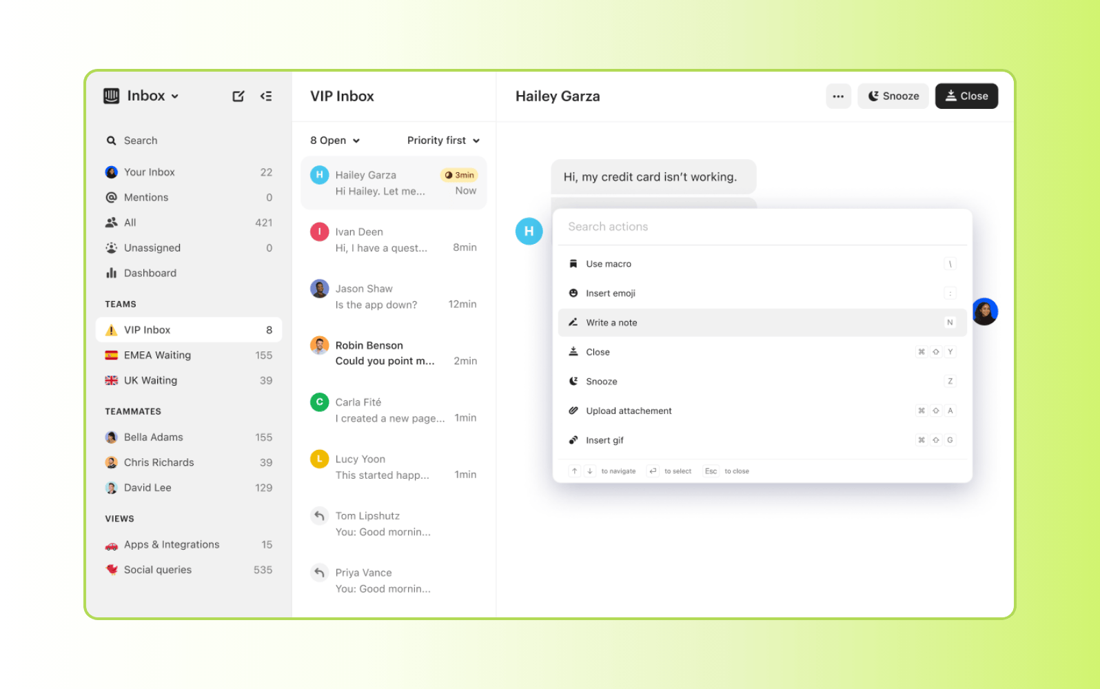 Intercom live chat software dashboard showcasing customer support features.