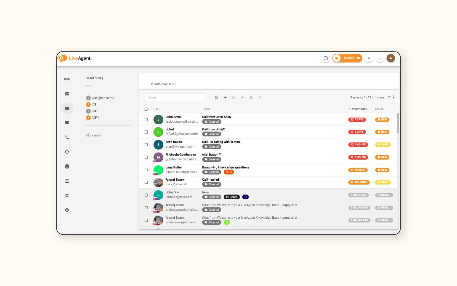 A product image of LiveAgent help desk ticketing system software.