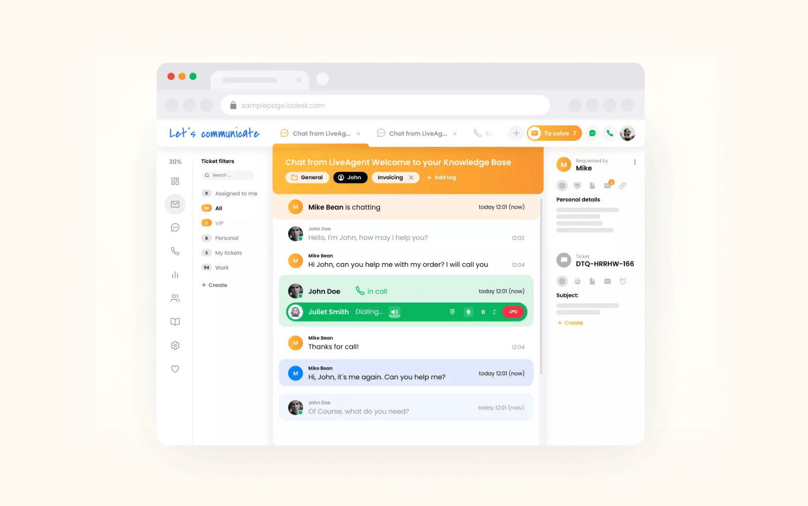 Screenshot of LiveAgent’s ticketing dashboard.