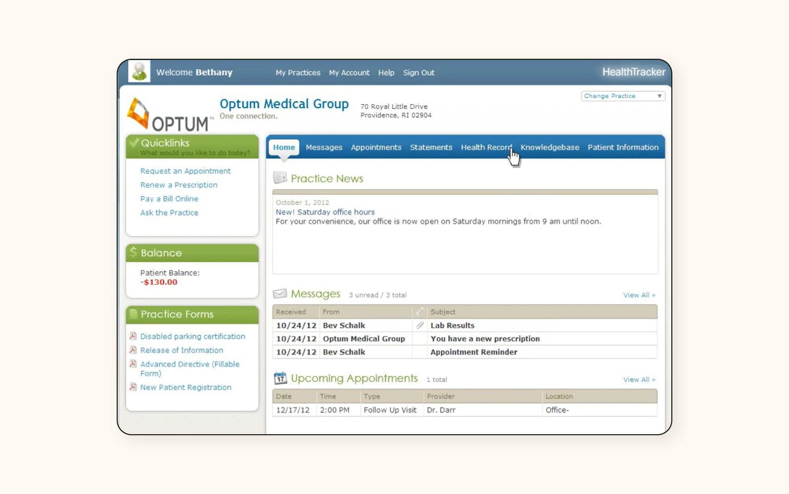 Optum’s healthcare CRM interface.