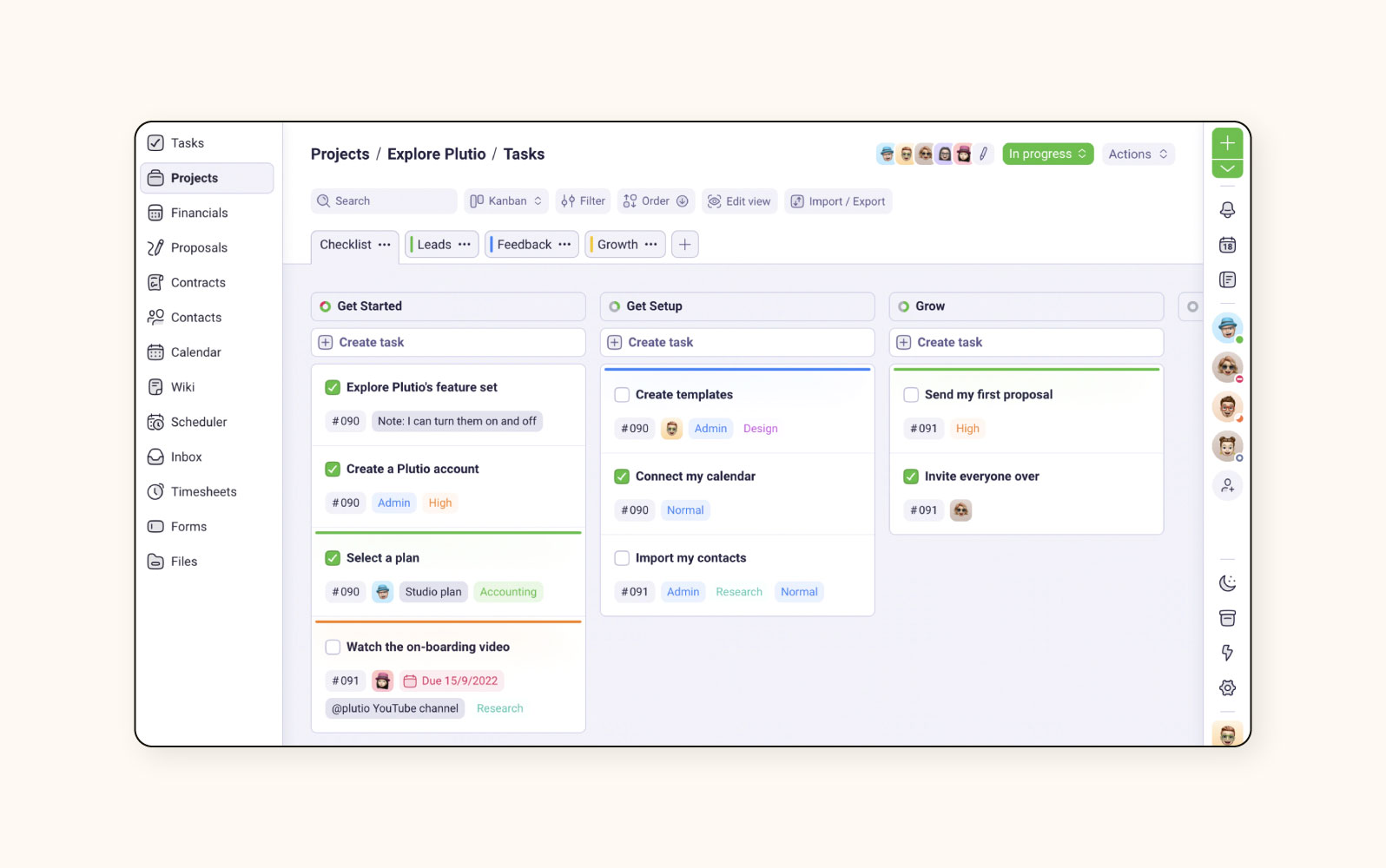 Un workspace de marca en Plutio, un software de portal de clientes.