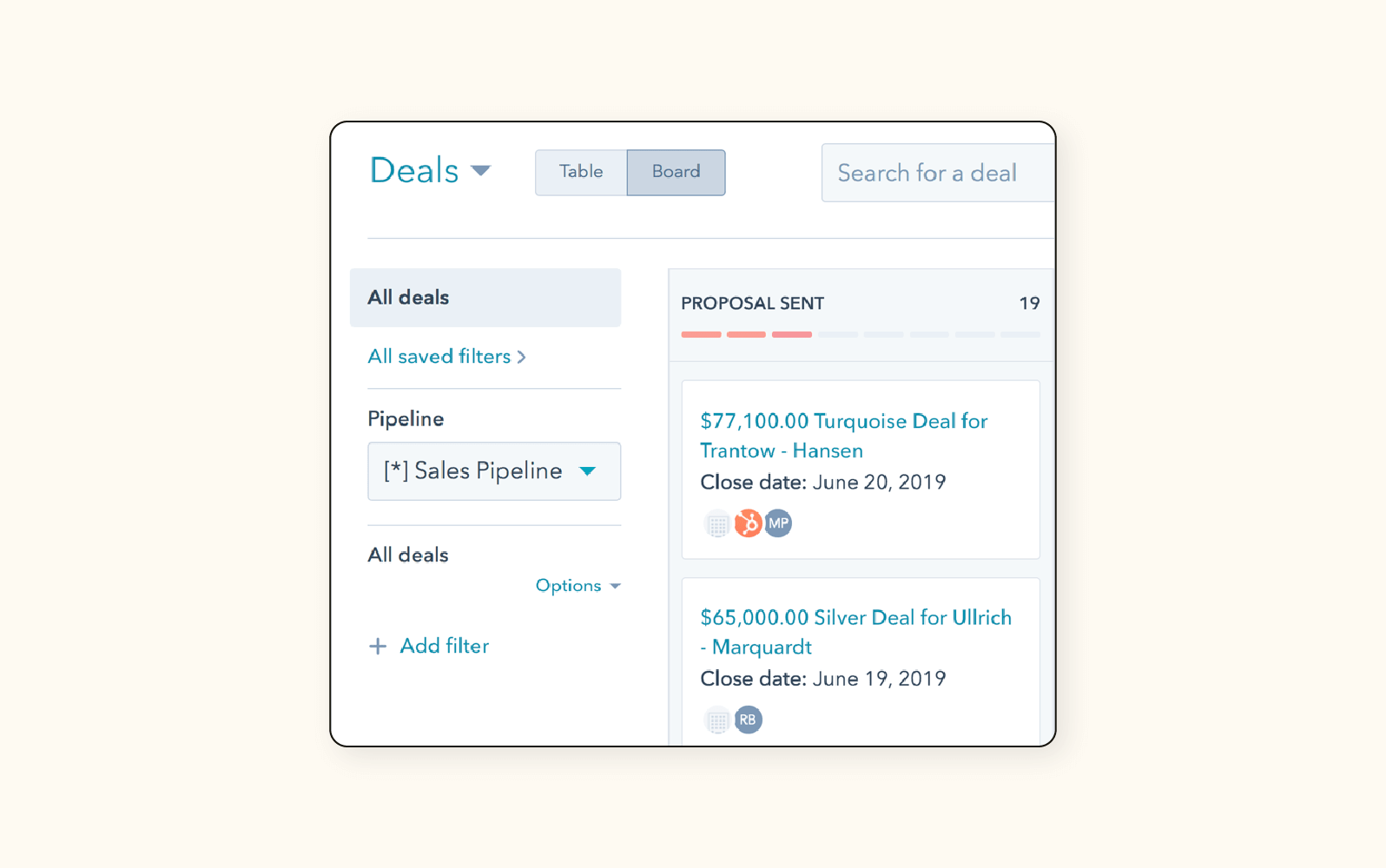 A product image of HubSpot’s CRM software.