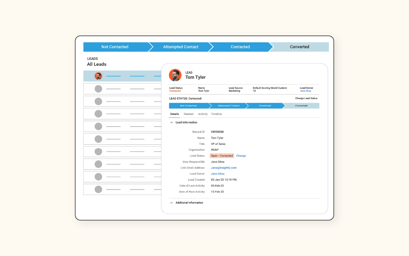 A product image of Insightly’s CRM software.