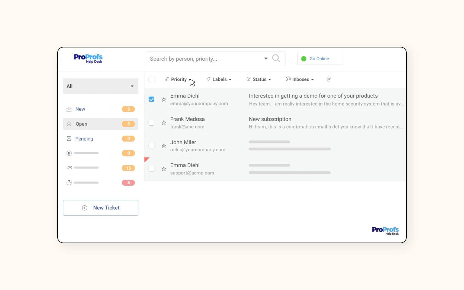 A product image of ProProfs Help Desk ticketing system software.