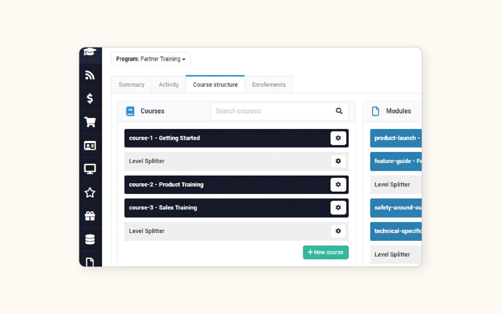 A screenshot displays the Kademi course-building feature.