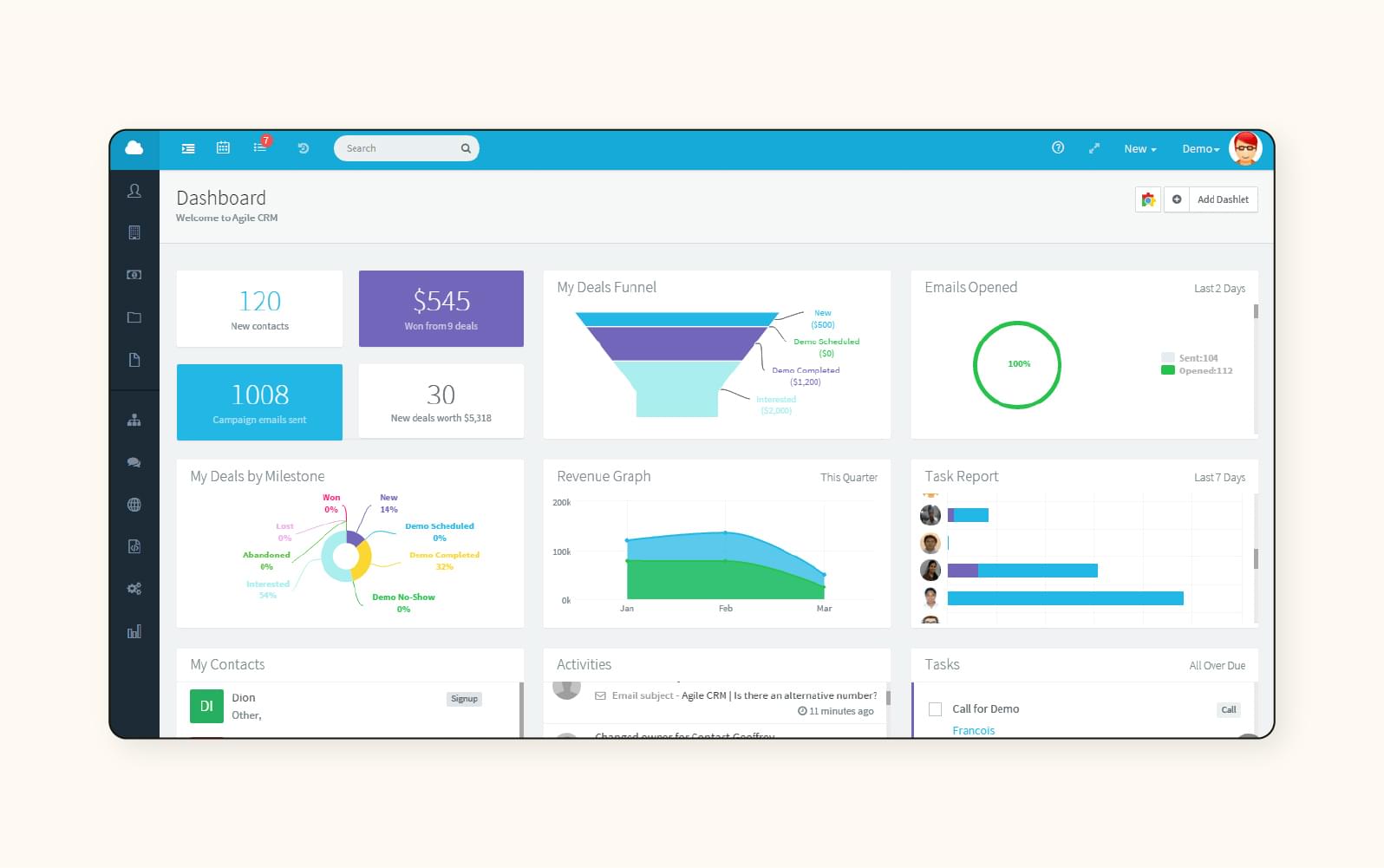 Agile CRM’s customer database software.