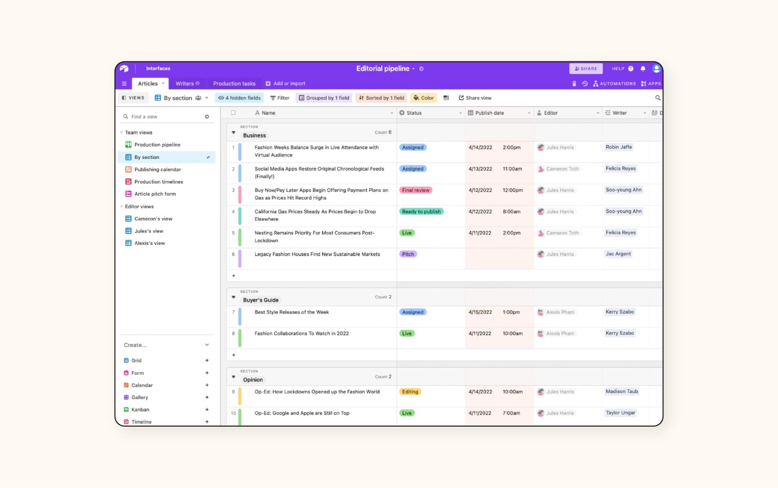 Airtable’s customer database software.