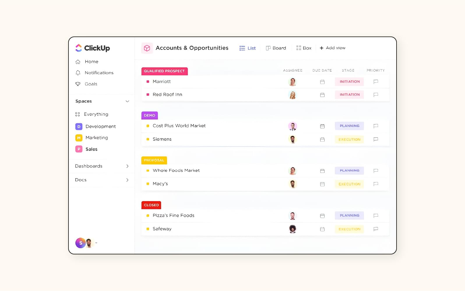 ClickUp’s customer database software.