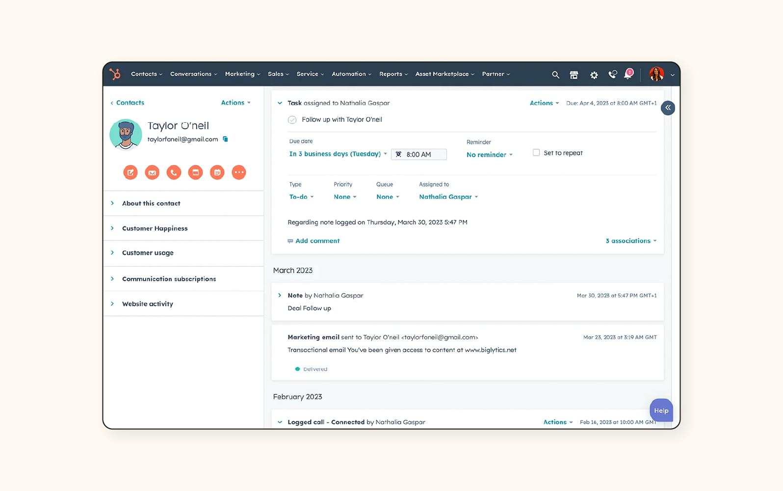 HubSpot’s customer database software.