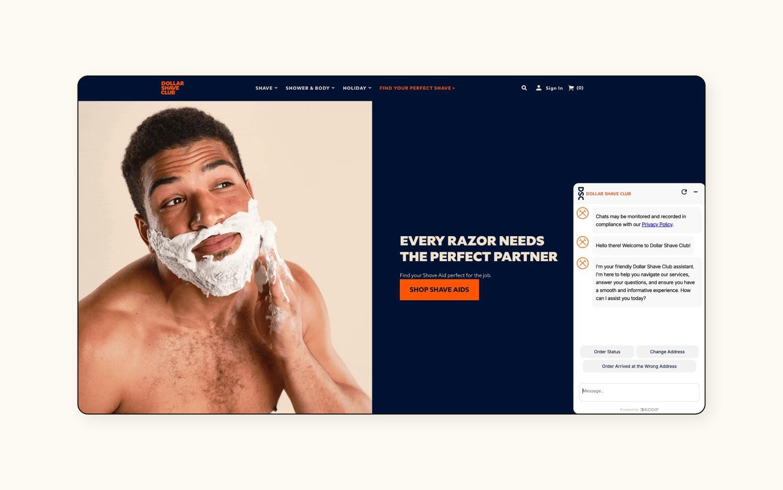 La page d’accueil du Dollar Shave Club.