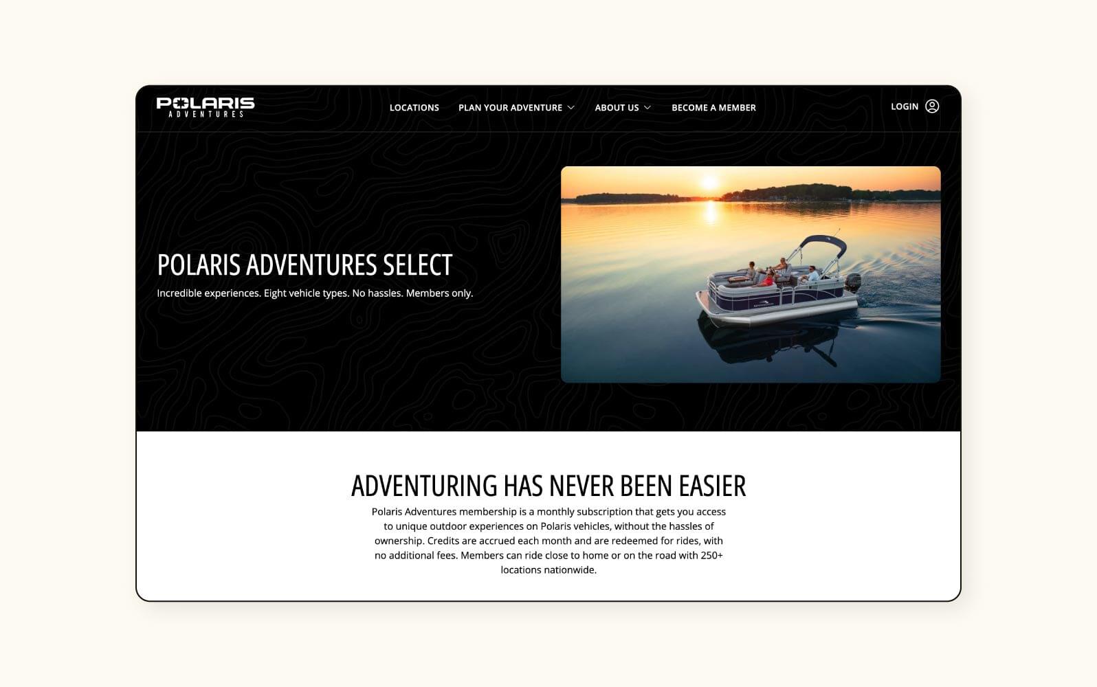 La page « Devenir membre » de Polaris Adventures.