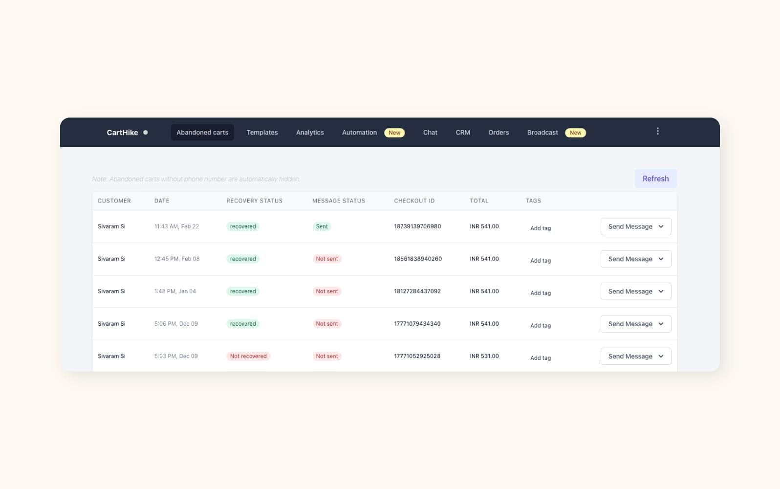 CK: WhatsApp Chat + Abandoned screenshot