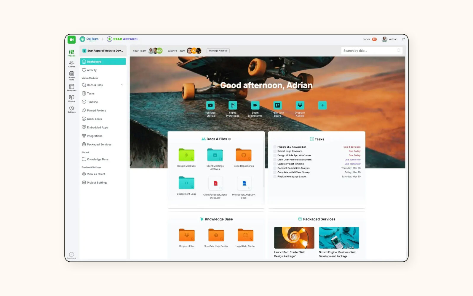 La página de inicio en SuperOkay, un software de portal de clientes.